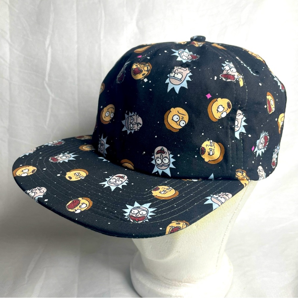 Rick & Morty Hat Cap Snap Back Black All Over Print Flat Bill Cartoon Network